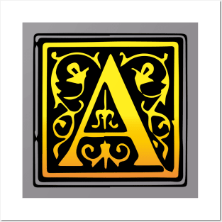 A Letter emblem crest in orange black Posters and Art